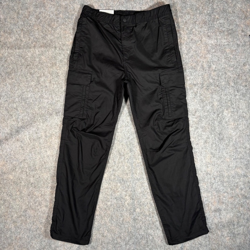 H&M Black Cargo Pants Regular Fit Elastic Waist Recycled Polyester‎ Mens M NWT